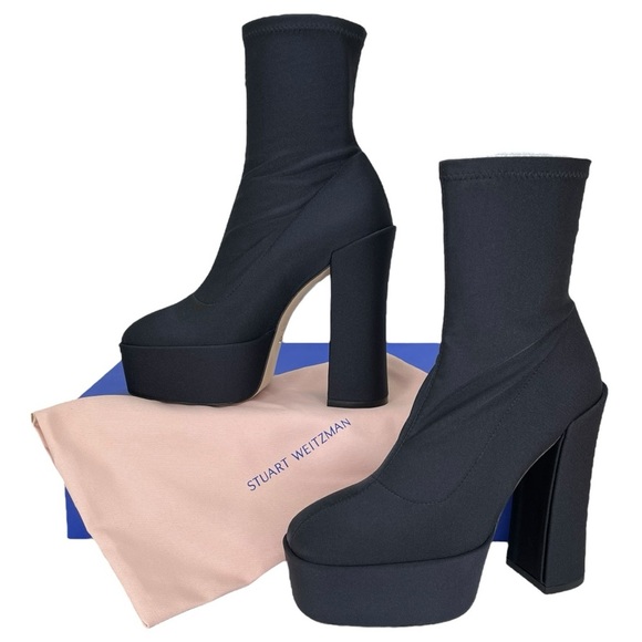 Stuart Weitzman Skyhi 145 Stretch Fabric Platform Womens Sock Bootie Size 10M - Picture 1 of 14